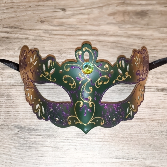 Ladies Masquerade Mask in Purple, Green & Gold MG | Mardi Gras Mask - Picture 12 of 13
